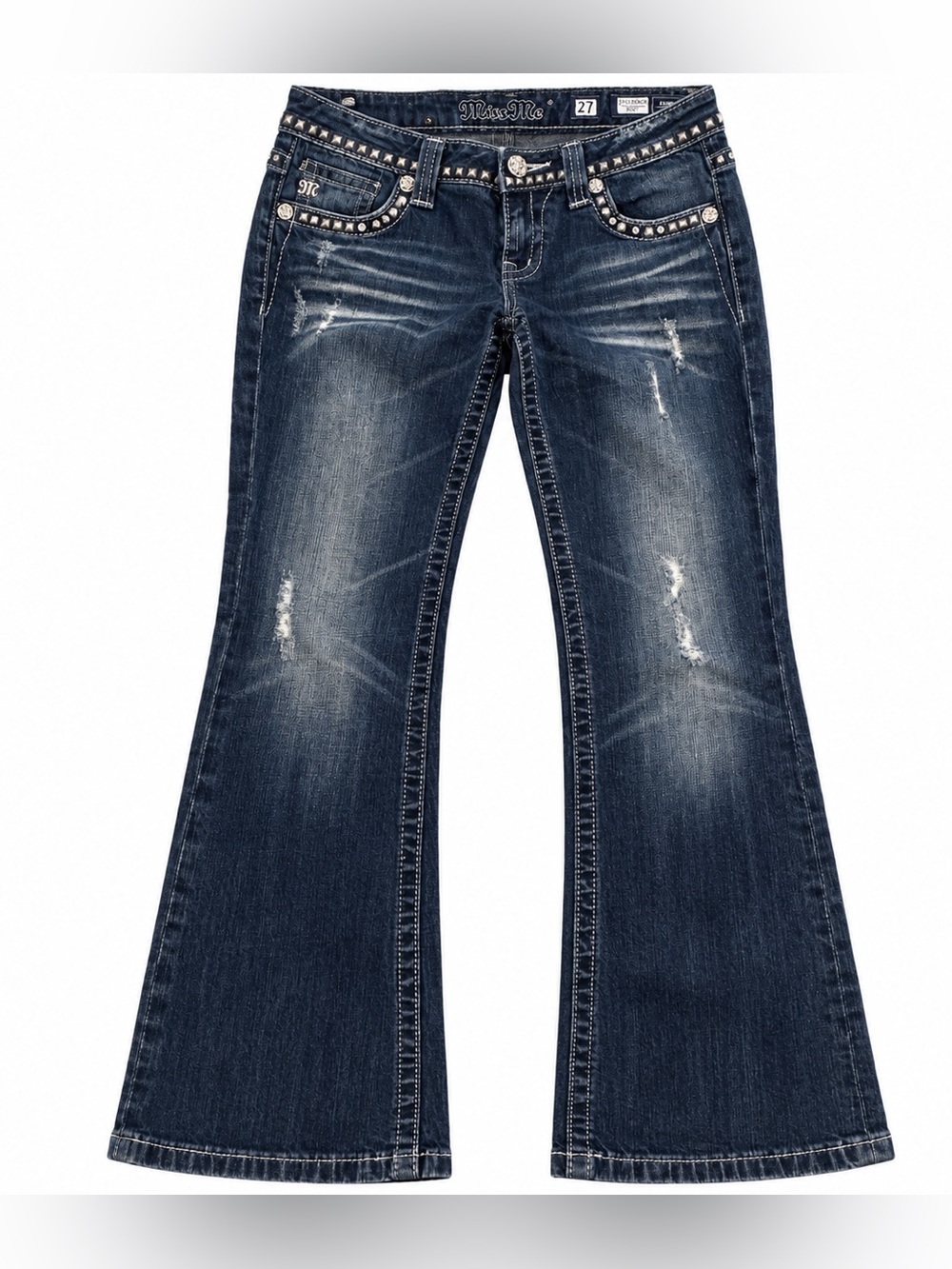 EUC Miss Me JP5125BCR Bootcut Jeans Sz 27 Studded Dark Wash Y2K